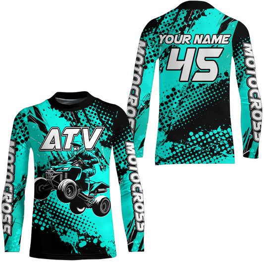 Custom Turquoise ATV Motocross Racing Jersey Kid Adult Quad Bike Jersey Off-Road Shirt UPF30+ ATV Shirt DNT12