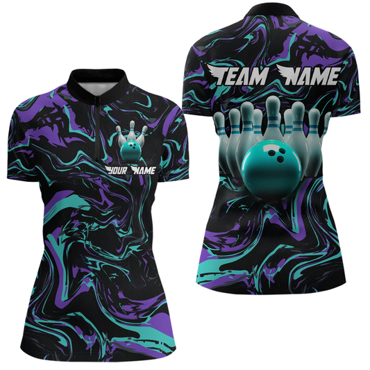 Purple Bowling Custom Women Bowling Shirt Polo & Quarter-Zip Bowling Team Jerseys HNT48