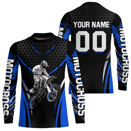 Blue Motocross Jersey UPF30+ Youth Motorcycle Shirt Dirt Bike Jersey Kid Men Women DNT53