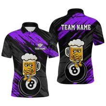 Load image into Gallery viewer, Custom Purple Funny Beer 8 Ball Billiard Shirts for Men Billiard Team Shirts Polo & 1/4 Zip NNT78