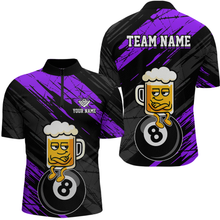 Load image into Gallery viewer, Custom Purple Funny Beer 8 Ball Billiard Shirts for Men Billiard Team Shirts Polo & 1/4 Zip NNT78