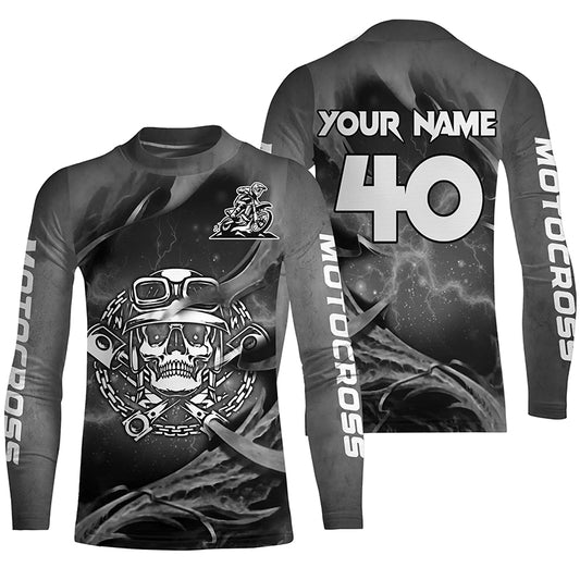 Adult&Kid Grey Skull Custom Dirt Bike Jersey Motocross Jersey Upf30+ Motocross Shirt| CTP86