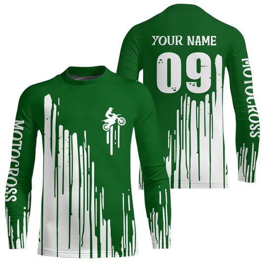 Adult&Kid green custom dirt bike jersey Motocross jersey upf30+ mens women Motocross Shirt| CTP06