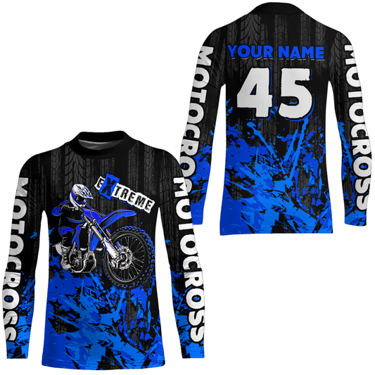 Adult&Kid blue custom Motocross jersey upf30+ dirt bike jersey mens women Motocross Shirt| CTP01