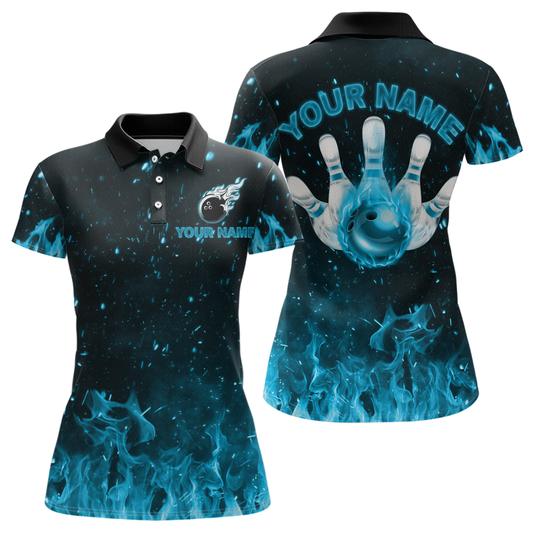 Blue Flame Bowling Jersey Men And Women Custom Bowling Shirts Unisex Polo Bowling Team Shirt CP21