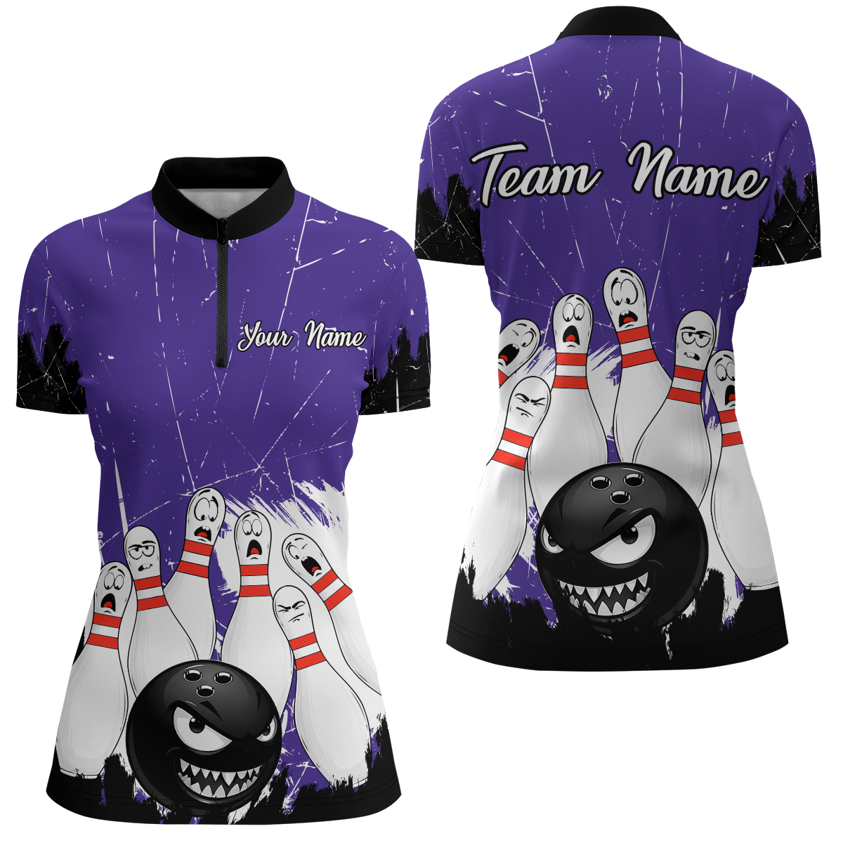 Purple Bowling Jersey Men And Women Custom Funny Bowling Shirts Unisex Polo Bowling Team Shirt CP15