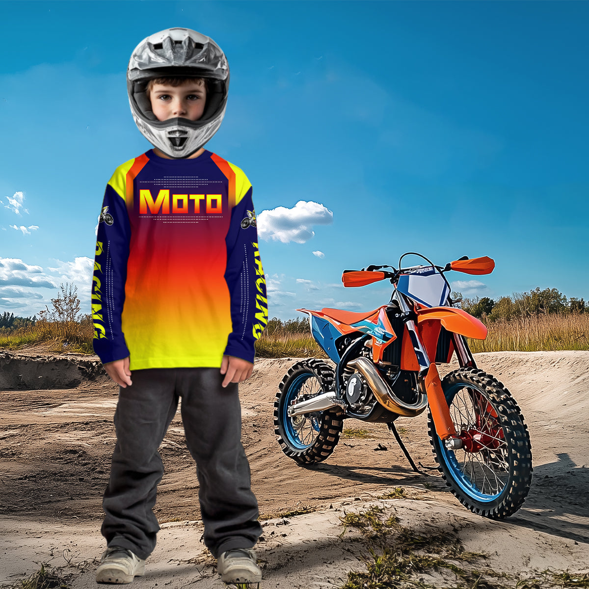 Yellow Orange Motocross Racing Jersey UPF30+ MX Racing Dirt Bike Jersey Kid Men Women DNT04