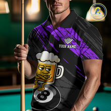 Load image into Gallery viewer, Custom Purple Funny Beer 8 Ball Billiard Shirts for Men Billiard Team Shirts Polo & 1/4 Zip NNT78
