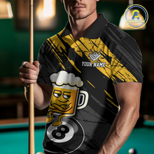 Load image into Gallery viewer, Custom Yellow Funny Beer 8 Ball Billiard Shirts for Men Billiard Team Shirts Polo & 1/4 Zip NNT78