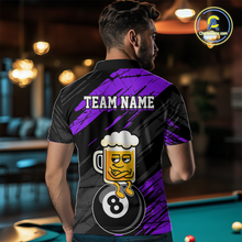 Load image into Gallery viewer, Custom Purple Funny Beer 8 Ball Billiard Shirts for Men Billiard Team Shirts Polo & 1/4 Zip NNT78