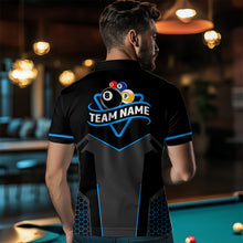 Load image into Gallery viewer, Personalized 8 Ball & 9 Ball Pool Billiard Polo, 1/4 Zip For Men Custom Team Billiard Jerseys |Blue TDM3547