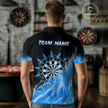 Load image into Gallery viewer, Blue Icy Lights Mens Darts Polo & Quarter Zip Custom Dart Shirts For Team Darts Jerseys TDM3799
