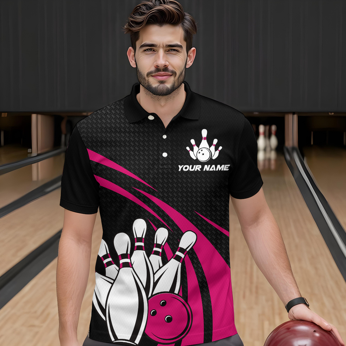 Pink Bowling Jersey Men Custom Bowling Team Shirts Unisex Bowling Men Short Sleeve Polo Shirt CP29