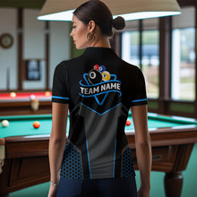 Load image into Gallery viewer, Personalized 8 Ball & 9 Ball Pool Billiard Polo, 1/4 Zip For Women Custom Team Billiard Jerseys |Blue TDM3547