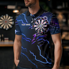 Load image into Gallery viewer, Personalized Thunder Lightning Eagle Blue Darts Shirt Polo & Quarter Zip For Men Dart Team Jersey TDM3580