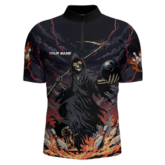 Custom Grim Reaper Flame Bowling Jersey for Men Bowling Team Shirts Polo & 1/4 Zip HNT193