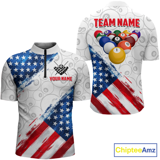 American Flag Personalized Billiard Team Jersey Billiard Gifts for Men Polo & 1/4 Zip Shirts NNT41