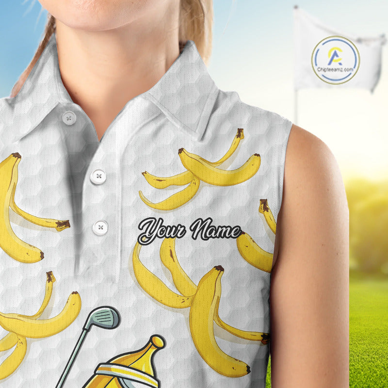 Funny Banana Pattern Golf Womens Sleeveless Polo Shirt, Team Golf Clothes, Golf Gifts NBT610