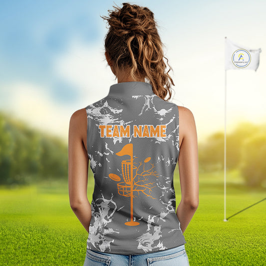 Gray Camo Orange Disc Golf basket Womens Disc golf sleeveless polo shirt Custom team disc golf jerseys NQS9975