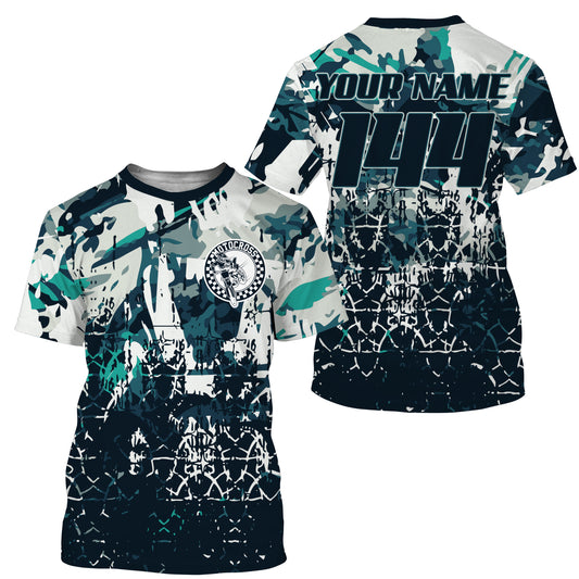 Custom motocross jersey blue camouflage kid men women UPF30+ MX racing dirt bike offroad motorcycle NMS985