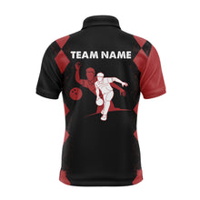 Load image into Gallery viewer, Men Polo Bowling Shirt Personalized Name, Red&Black Bowler Team Jersey for Bowling Lovers NBP22
