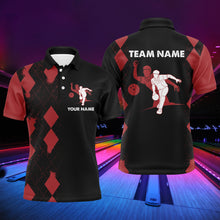Load image into Gallery viewer, Men Polo Bowling Shirt Personalized Name, Red&Black Bowler Team Jersey for Bowling Lovers NBP22