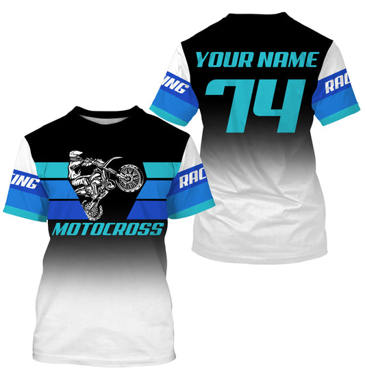 Kid men women jersey Motocross blue white custom dirt bike UV MX off-road motorcycle racing shirt PDT174