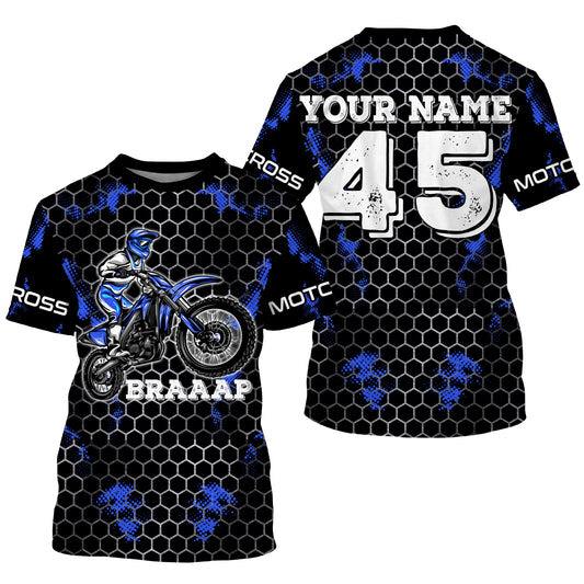 Blue custom name&number off-road jersey Motocross kids men women UPF30+ dirt bike racing motorcycle PDT127