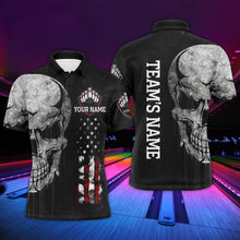 Load image into Gallery viewer, Men's Skull Polo Bowling Shirt, Patriotic Custom Name Men Bowlers Jersey American Flag NBP93