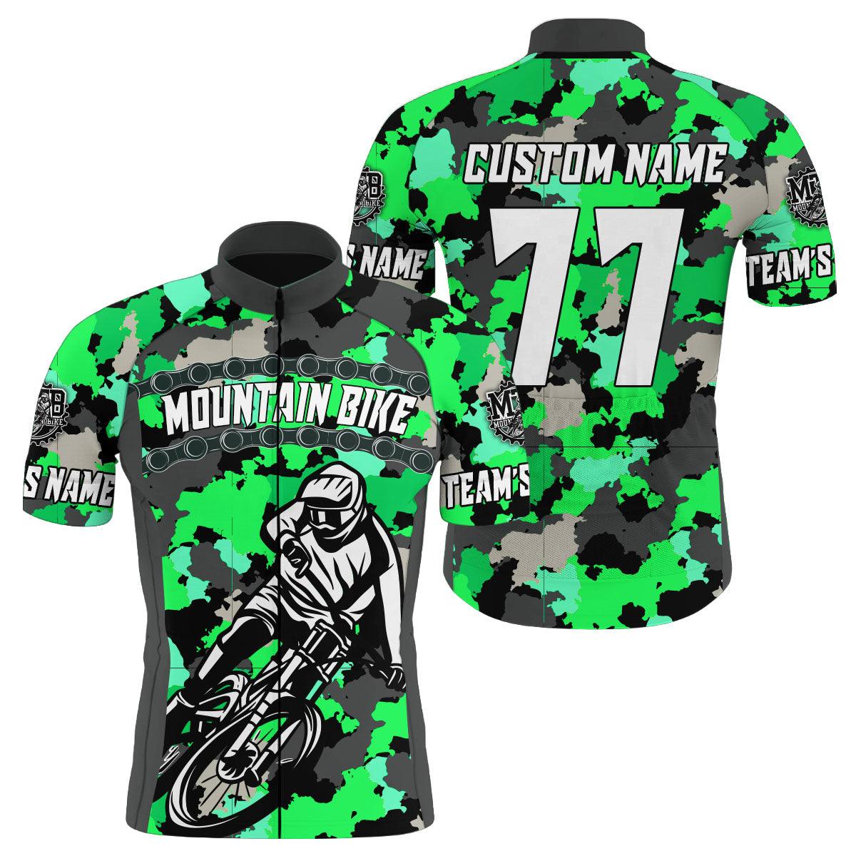 Custom Mens MTB cycling jersey Green camo bike shirt with 3 pockets UPF50+ Mountain biking gear| SLC88