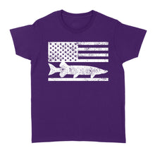 Load image into Gallery viewer, Musky Fisherman American Flag Fishing Women's T Shirt - FSD1412D02