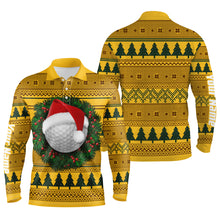 Load image into Gallery viewer, Ugly Christmas Sweater Men's Golf Sports Polo Custom Name Long Sleeves Shirt, Xmas Gift For Golfer TTN100