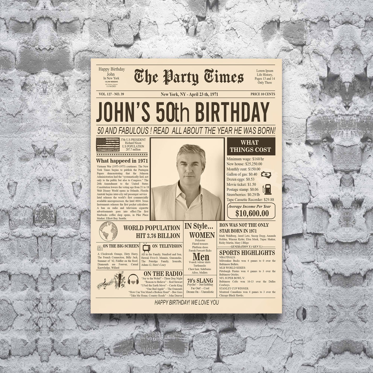 The party time birthday gift custom name, age, location and date of birth personalized gift for birthday Matte Canvas (1.25")