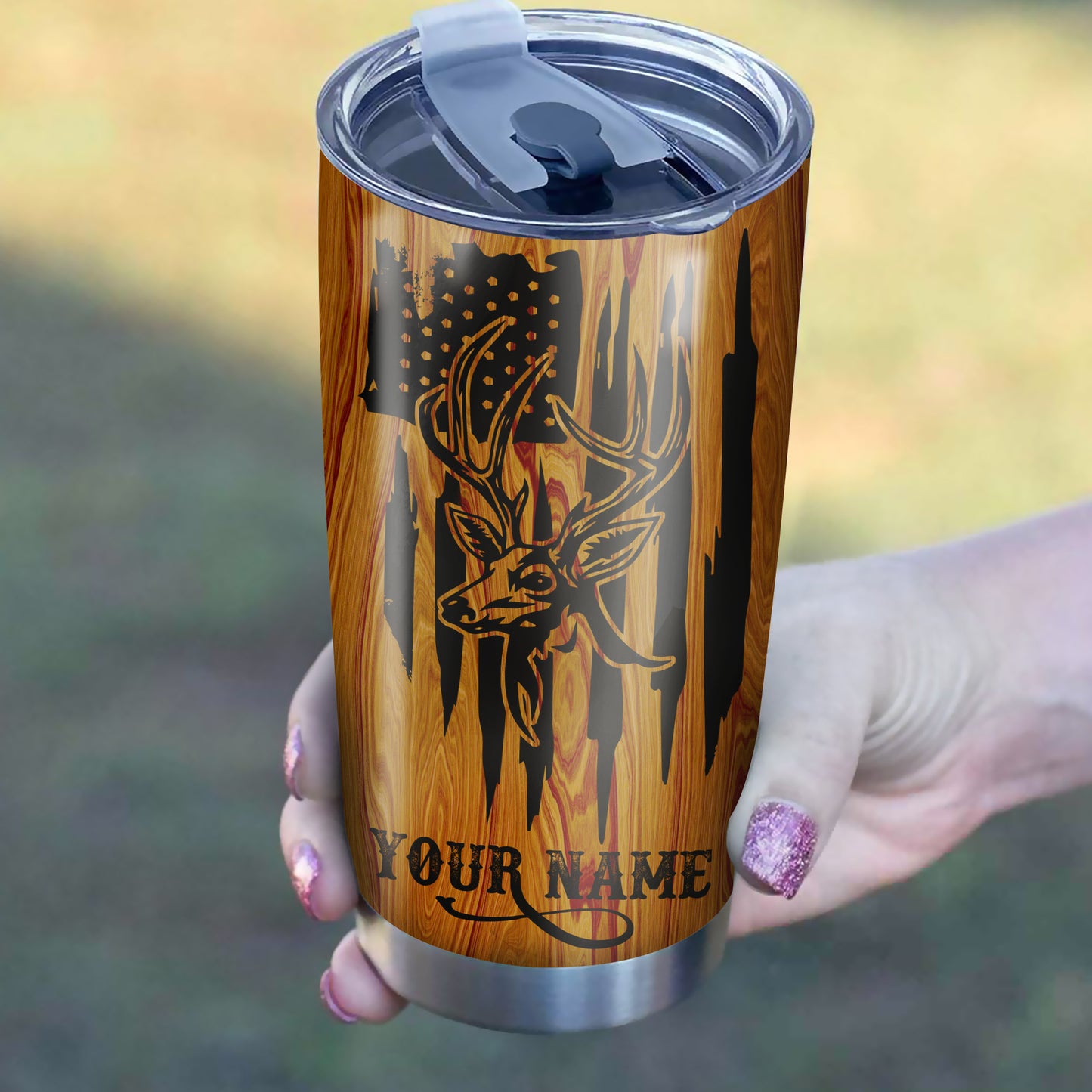Best Deer Hunting American Flag Custom name 1PC Stainless Steel Tumbler Cup - Personalized gift ideas for Deer Hunters - IPH2430