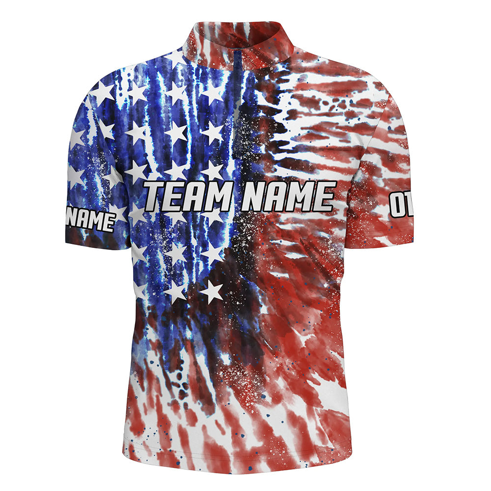American Flag Tie Dye Bowling Shirts For Men, Custom Bowling Team Jerseys IPHW4526