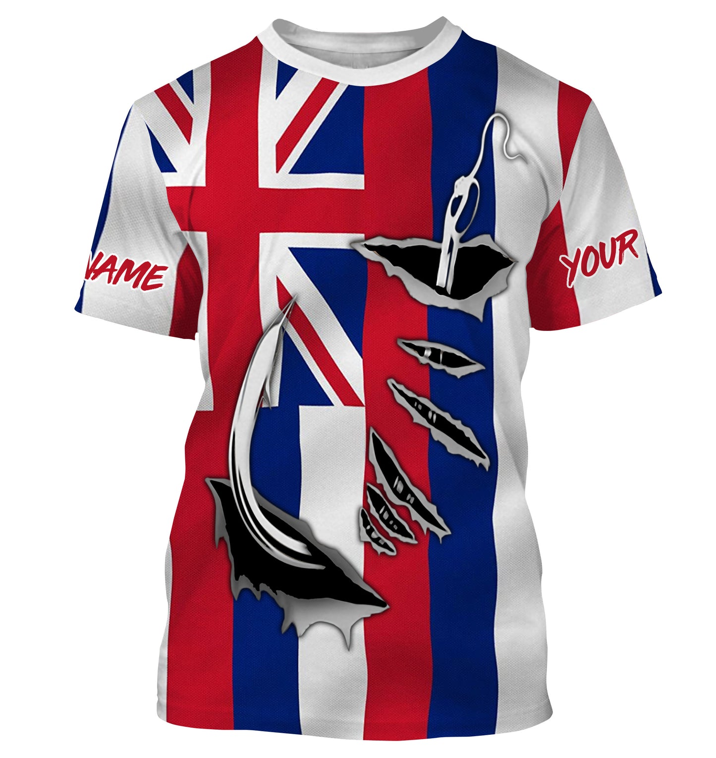 HI Fishing 3D Fish Hook Hawaiian Flag UV protection quick-dry Custom long sleeves shirts personalized fishing apparel gift for Fishing lovers IPHW516