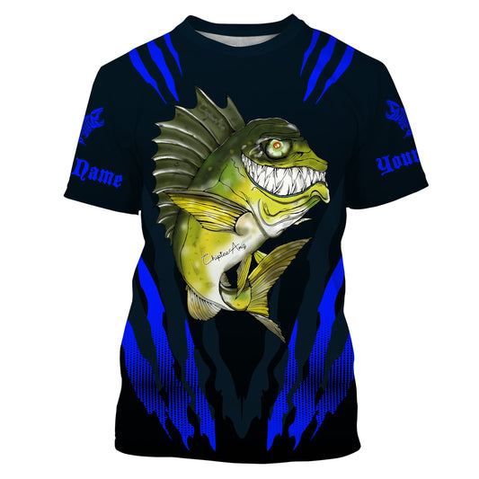 Angry Bass Fishing Custom Long sleeve Fishing Shirts, Bass fish reaper fishing jerseys | blue IPHW3375