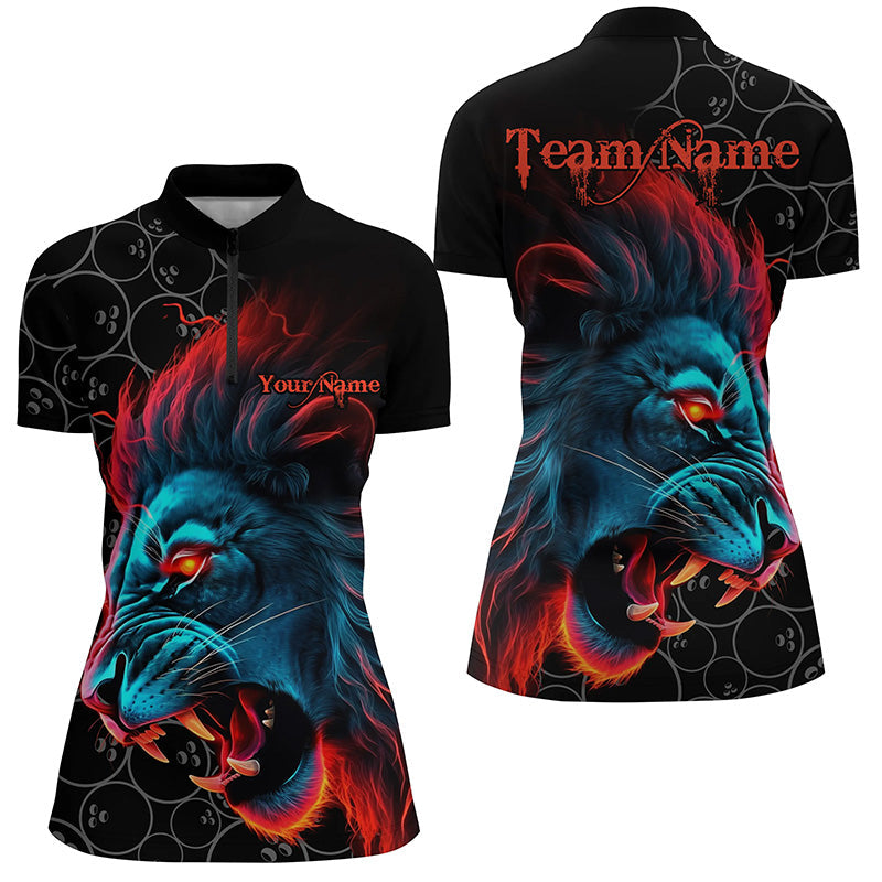 Lion Bowling Team Jerseys Custom Ladies Bowling League Quarter Zip Shirts Bowlers Outfits IPHW5357
