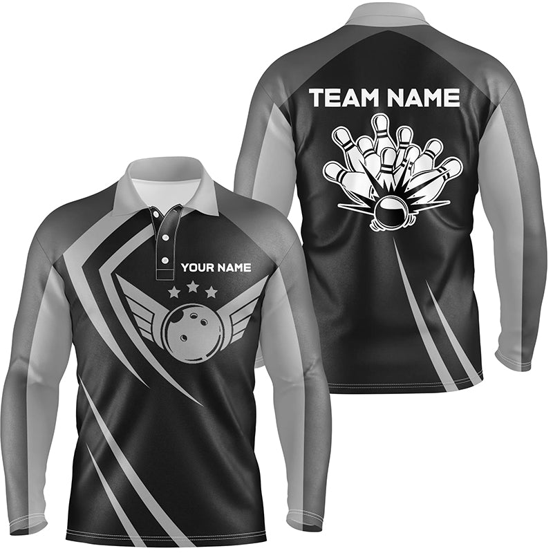 Black retro vintage Bowling polo shirts for men custom Bowling team League jerseys NQS6593