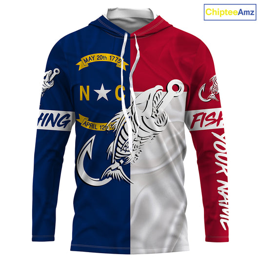 NC Fishing North Carolina Flag Fish hook skull Custom Name sun protection fishing shirts NQS3471