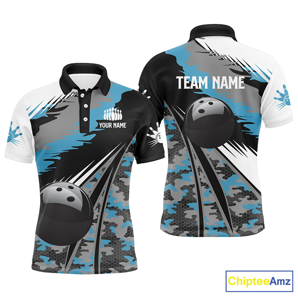Custom black bowling shirt for bowling – personalized team jersey front view