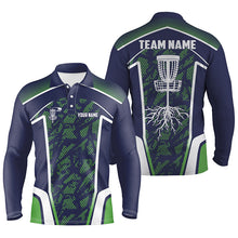 Load image into Gallery viewer, Disc golf hole blue green camo Men polo shirts custom name and team name disc golf shirts for men NQS4971
