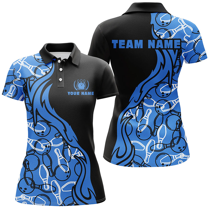 Custom Black blue bowling shirt for women – personalized team jersey front view