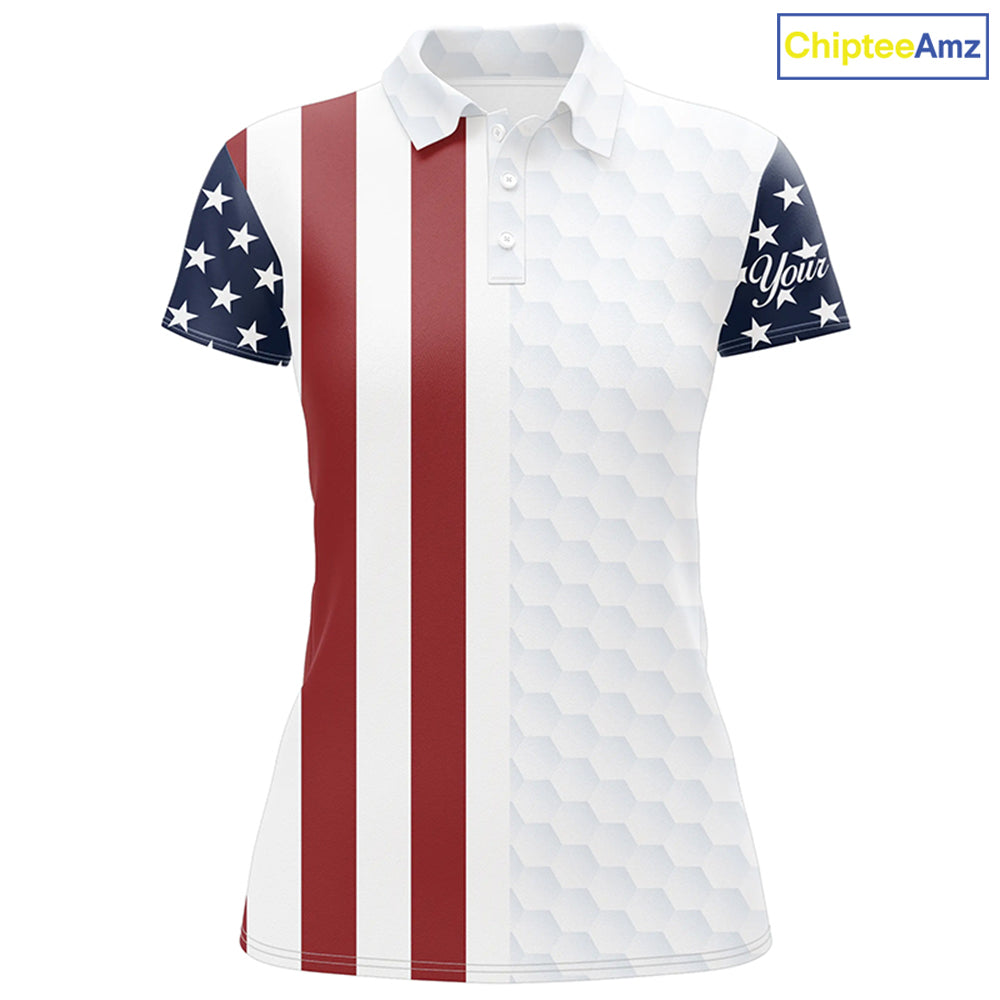 Womens golf polo shirts American flag patriotic custom white golf ball pattern golf top for ladies NQS6490