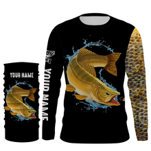 Load image into Gallery viewer, Walleye fishing yellow scales Customize name long sleeves performance fishing shirt for men, women, Kid NQS950
