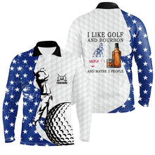 Load image into Gallery viewer, Mens golf polo shirt custom American flag golf shirt for men I like golf and bourbon & maybe 3 people NQS6667