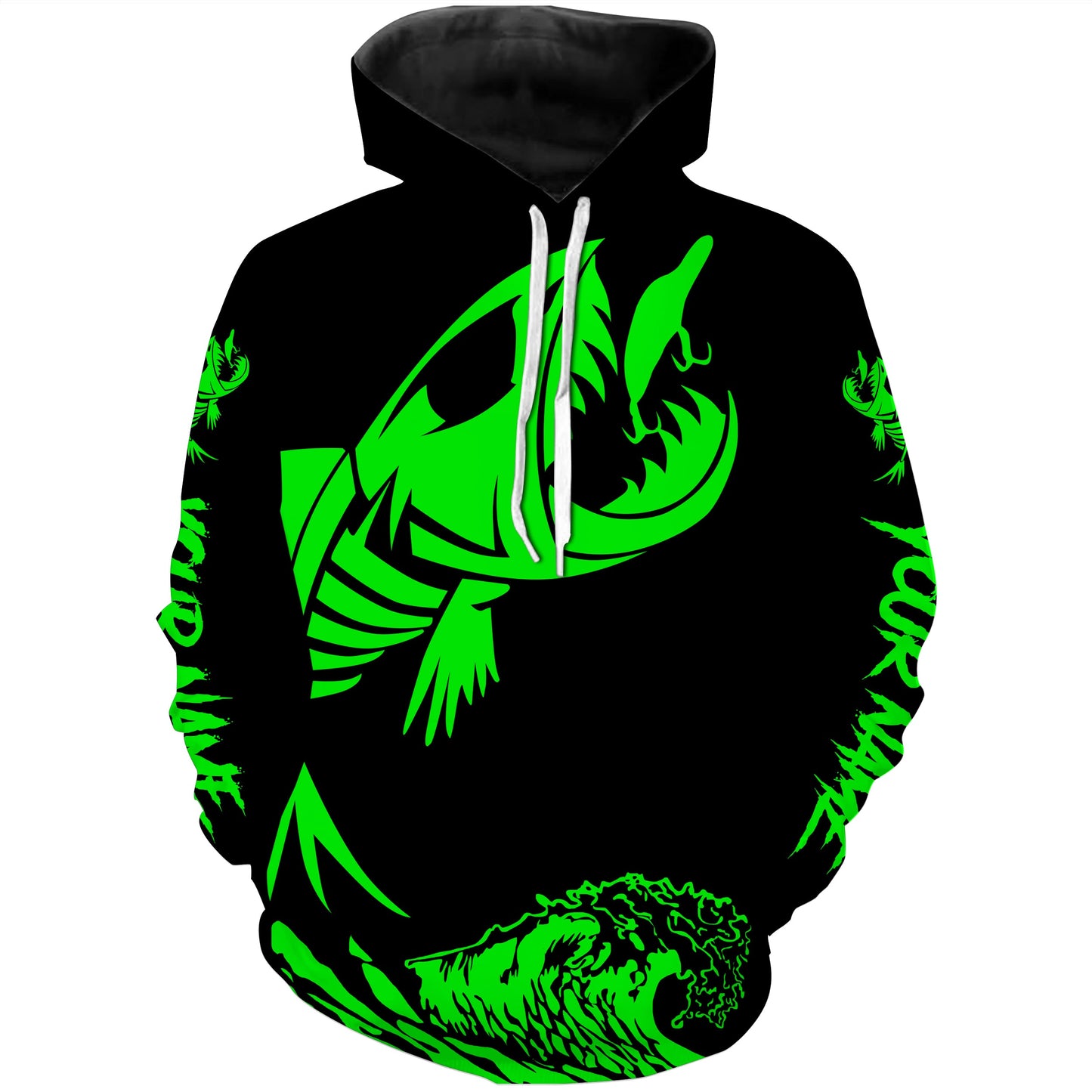 Fish skeleton reaper green black Custom name fishing jerseys | Hoodie - NPQ808