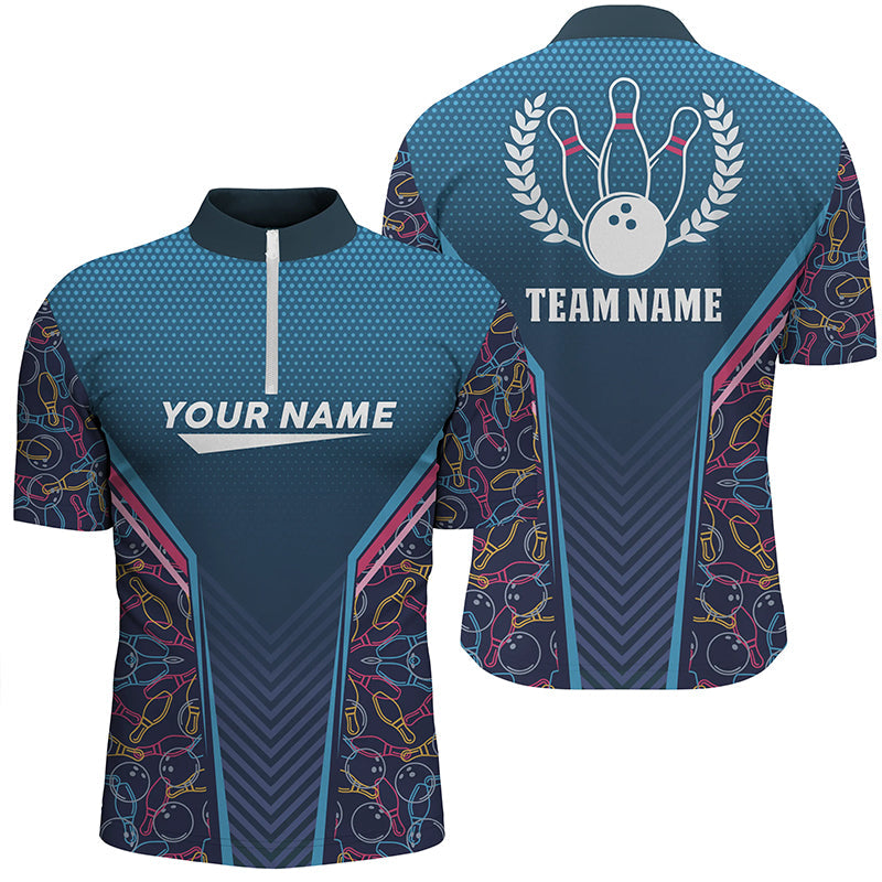 Bowling blue camo Men Quarter Zip Shirt Personalized Bowling Team League Jerseys Gift For Bowlers NQS6832