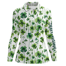 Load image into Gallery viewer, Womens golf polos shirts Green clover St Patrick's Day pattern golf shirts custom team golf polos NQS7048
