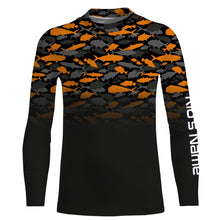 Load image into Gallery viewer, Fishing black orange camouflage UV long sleeve, hooded camo shirts Custom fishing apparel NQS2514